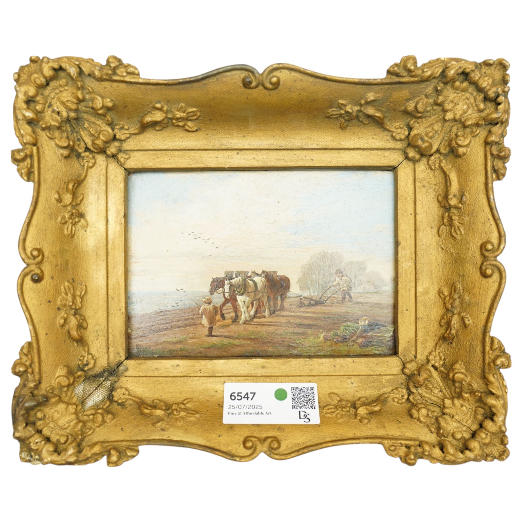 Edward Duncan (British 1803-1882): Ploughing the Fields, oil on panel signed 13.5cm x 20cm