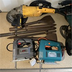 DeWalt and other angle grinders, jigsaws, NTG6L-4 bench grinder with sander attachment and jack hammer bits - THIS LOT IS TO BE COLLECTED BY APPOINTMENT FROM DUGGLEBY STORAGE, GREAT HILL, EASTFIELD, SCARBOROUGH, YO11 3TX