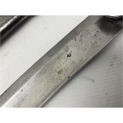 British 1796 Pattern Light Cavalry trooper's sword, the 84cm curving fullered blade stamped Hadley.1 to the back edge, steel hilt with knucklebow, D-shaped langets and leather grip; in polished steel scabbard stamped Osborn & Gunby Birmm. and W.R.16 ( ?16th Light Dragoons) with two suspension rings L100cm overall