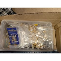 Dolls House building accessories, including three stair cases, a quantity of doors and windows, skirting board, coving, kitchen and fireplaces scenes and a collection of wired and non wired light fittings