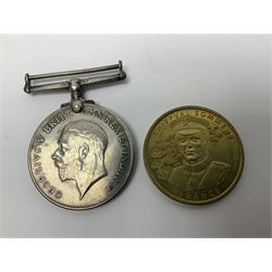 WWI J. Hudson & Co. Birmingham trench whistle dated 1916; WWI British War Medal awarded to 117363 Gnr. N.L. Wright R.A.; Services Rendered badge No.111643; RAF & RFC cap badges etc