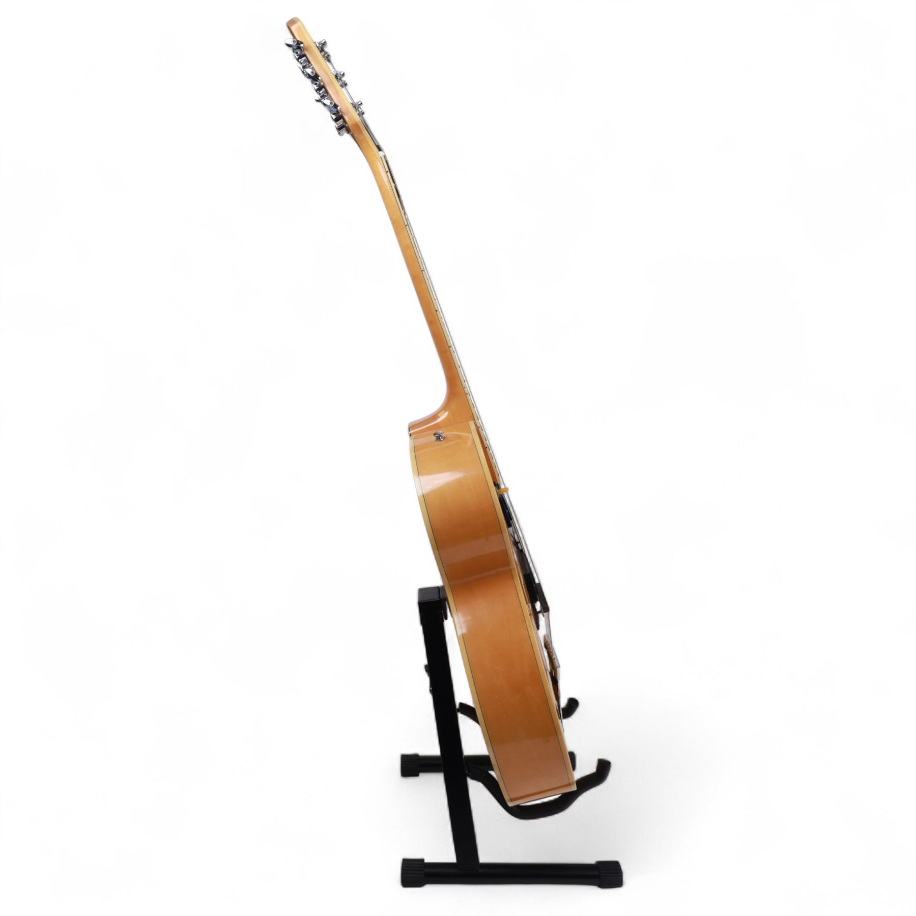 1980s Korean Antoria Jazzstar hollow body electric guitar, in blonde finish with inlaid fretboard, model no E G794, L109cm