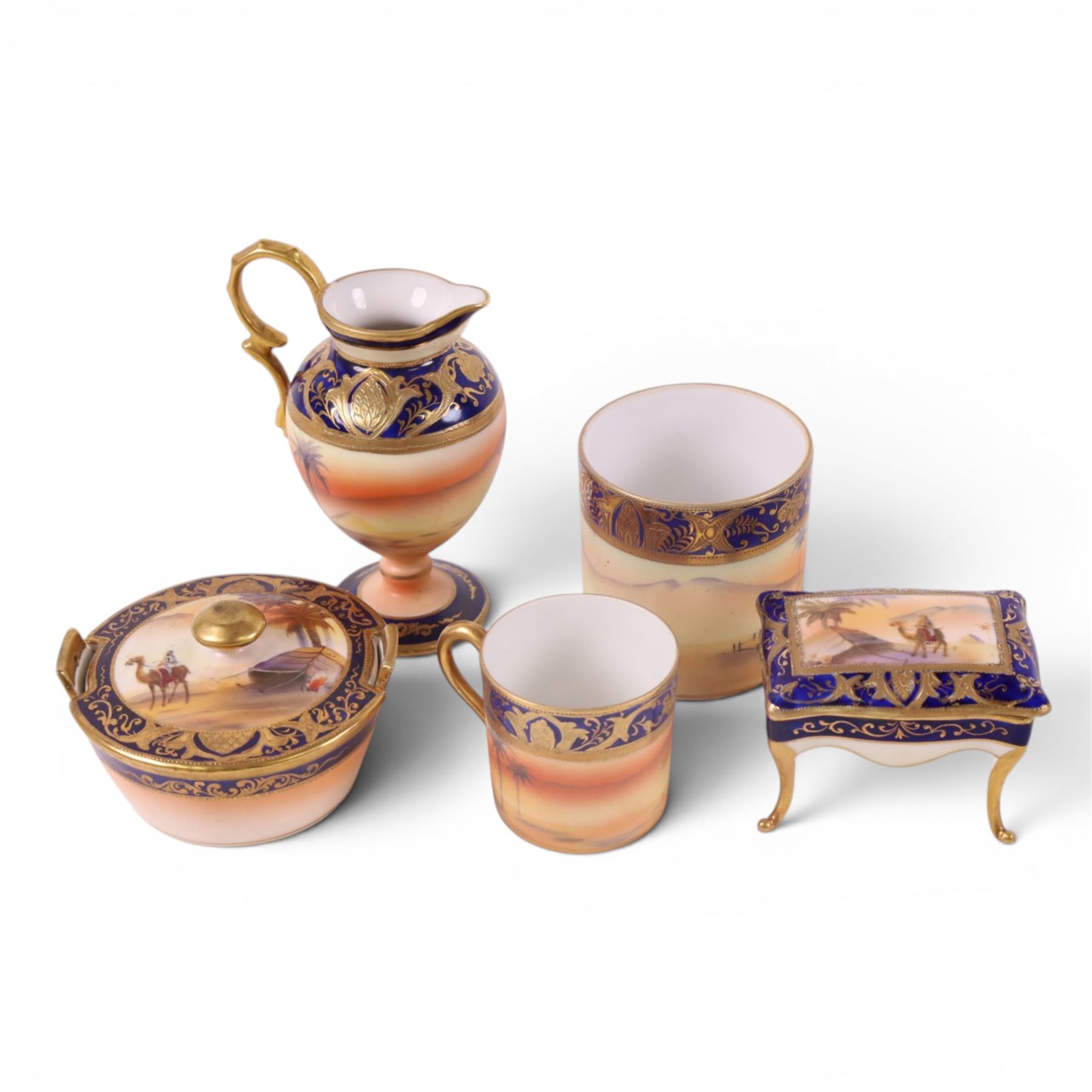 Pair of Noritake vases, of baluster form, decorated with a seascape on a blue ground, together with Noritake ceramics, including jug, trinket dishes etc
