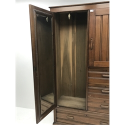 *Edwardian walnut combination wardrobe, left hand side fitted with hanging rail and enclosed by door fitted with interior mirror, cupboard and various sized drawers, W110cm, H191cm, D43cm