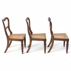 Gillows - Set of six mahogany dining chairs, each with curved top rail carved with floral medallion and scroll detail, fluted front supports, caned seats, the seat rail underside stamped HH identified as H. Howse an apprentice cabinetmaker at Gillows.