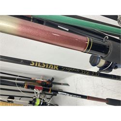 Large collection of part fishing rods and reels, maker's including Silstar, Dynabraid and Madfish, etc 