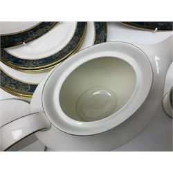 Royal Doulton Carlyle pattern tea and dinner service for six, to include teapot, coffee pot, teacups and saucers, coffee cups and saucers, milk jug, open sucrier, dinner plates, side plates, bowls, soup bowls, to covered dishes etc (64) 