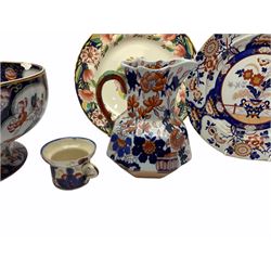 Masons Ironstone jug, plate and ginger jar together with other ironstone pottery, including a large footed bowl, jug and basin etc.  