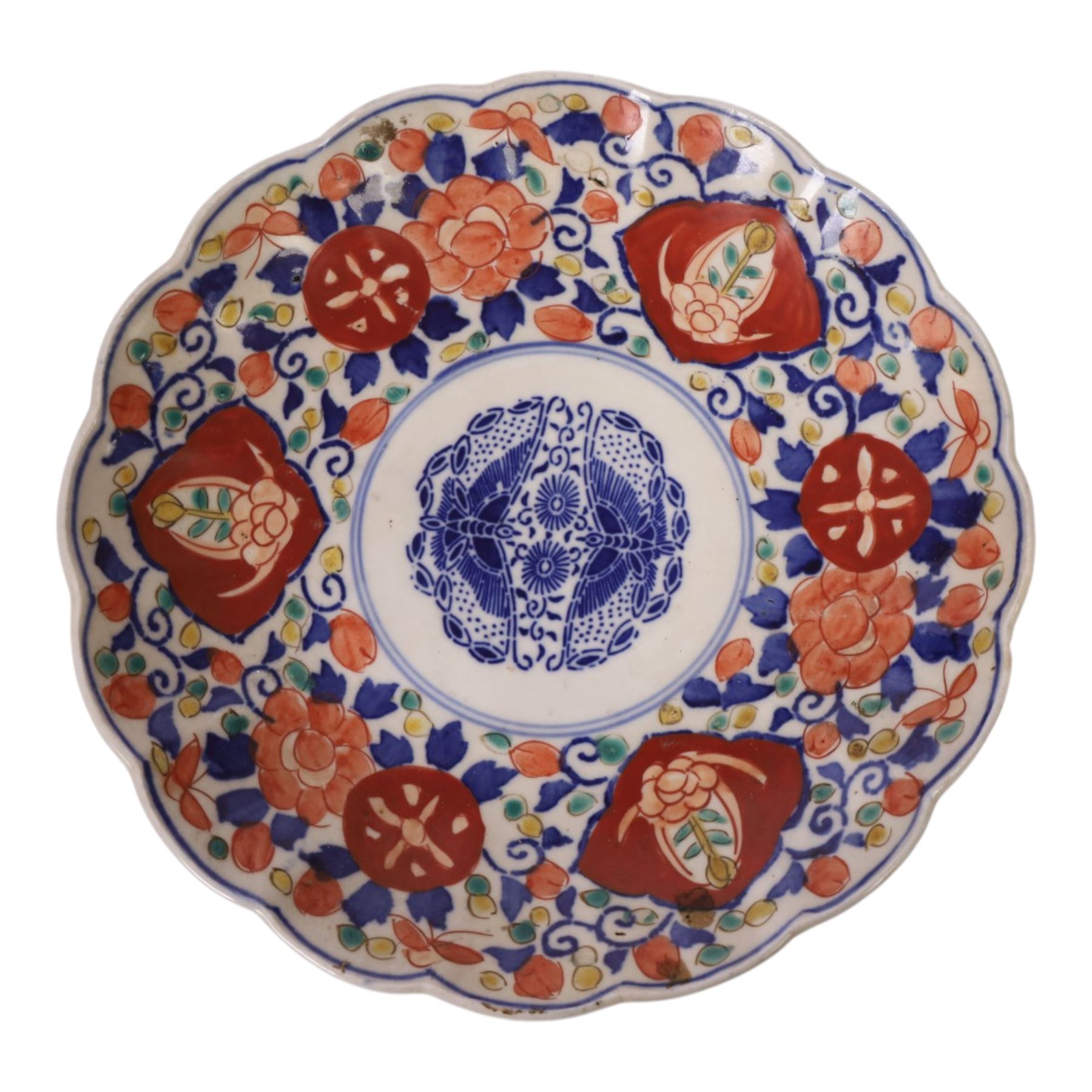 Collection seven 19th century Japanese Imari plates, six with scalloped edges, largest D30cm 