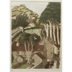 Michael Atkin (Northern Contemporary): 'It's a Bit of a Climb', limited edition hand coloured etching with aquatint signed titled and numbered 4/60 in pencil, original title label verso 38cm x 28cm