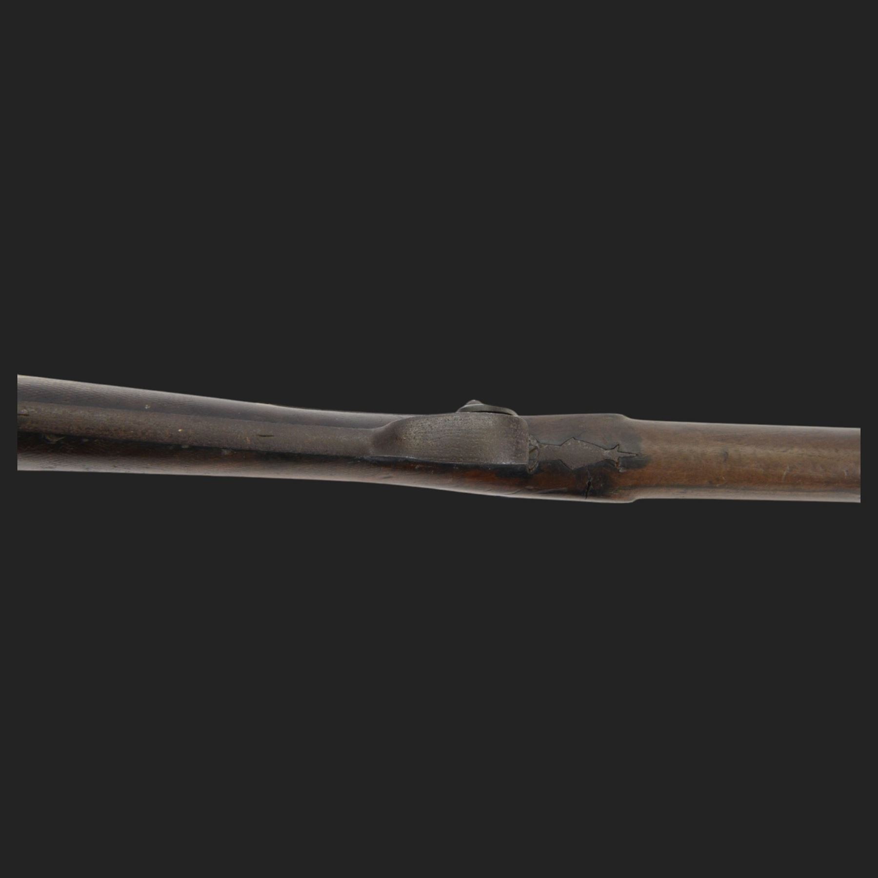 19th century percussion musket, the 76cm barrel with ramrod under, full walnut stock, overall L116cm
Sold as an exempt item under Section 58 (2) of the 1968 Firearms Act, to be held as a curiosity or ornament