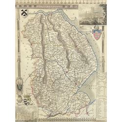 Thomas Moule (British 1784-1851): 'Bedfordshire' 'Lancashire' and 'Lincolnshire', set three 19th century engraved maps with hand-colouring 26cm x 20cm (3)