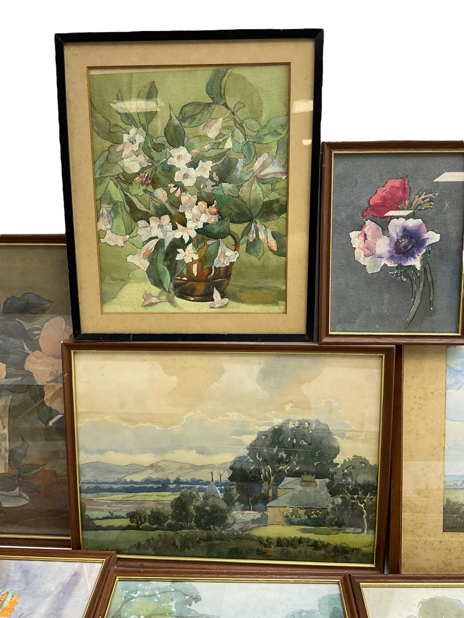 Olive Higginbottom (Yorkshire Early/Mid-20th century): Landscapes and Still Life, studio collection of watercolours, some signed and dated max 28cm x 38cm, in one box (22)