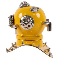 Reproduction miniature yellow divers helmet as Made by Siebe Gorman and Co, Submarine Engineers, London, H20cm