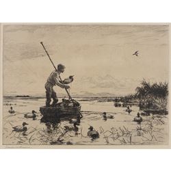 Frank Weston Benson (American 1862-1951): 'Setting Decoys', etching signed in pencil, titled verso 20cm x 27.5cm