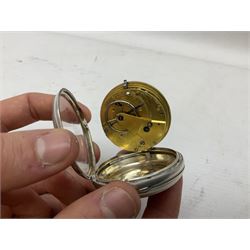 William IV silver open faced key wound pocket watch by T Cox Savory 47 Cornhill London, case hallmarked London 1836, with later key