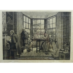  Figures Dining by Window Overlooking Harbour, etching signed in pencil by Walter Dendy Sadler by M Knoedler, New York 1894 pub. Frost & Reed, Bridlington & Hull, 19th century engravings, Cires of London, colour print etc max 36cm x 49cm (qty)  