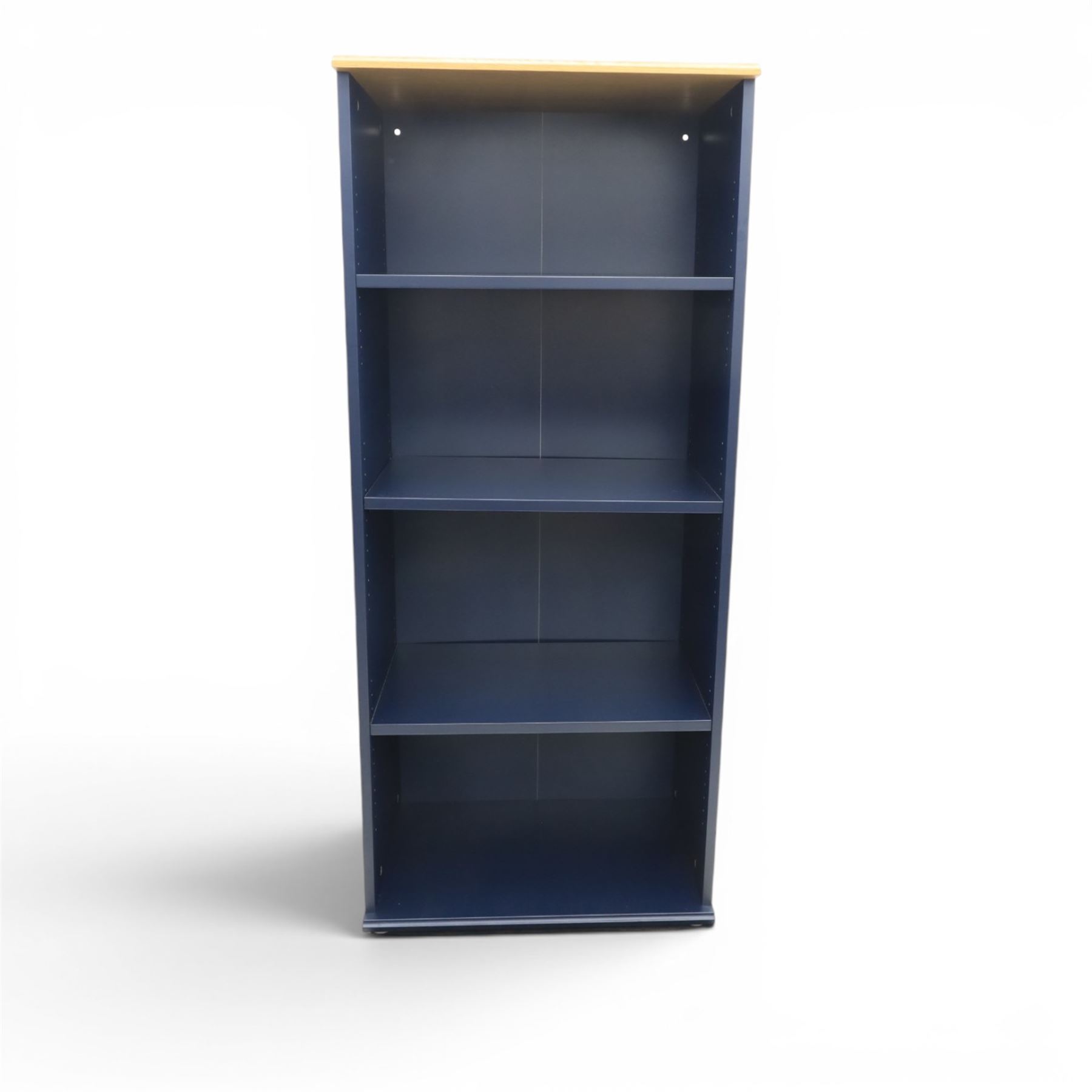 IKEA - 'Skruvby' bookcase in blue with oak top and three adjustable shelves