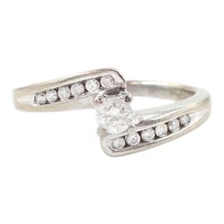 18ct white gold single stone round brilliant cut diamond ring, with diamond set shoulders, hallmarked, total diamond weight 0.25 carat
