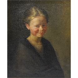 Scottish School (Late 19th century): Portrait of a Young Girl Smiling, oil on canvas unsig...
