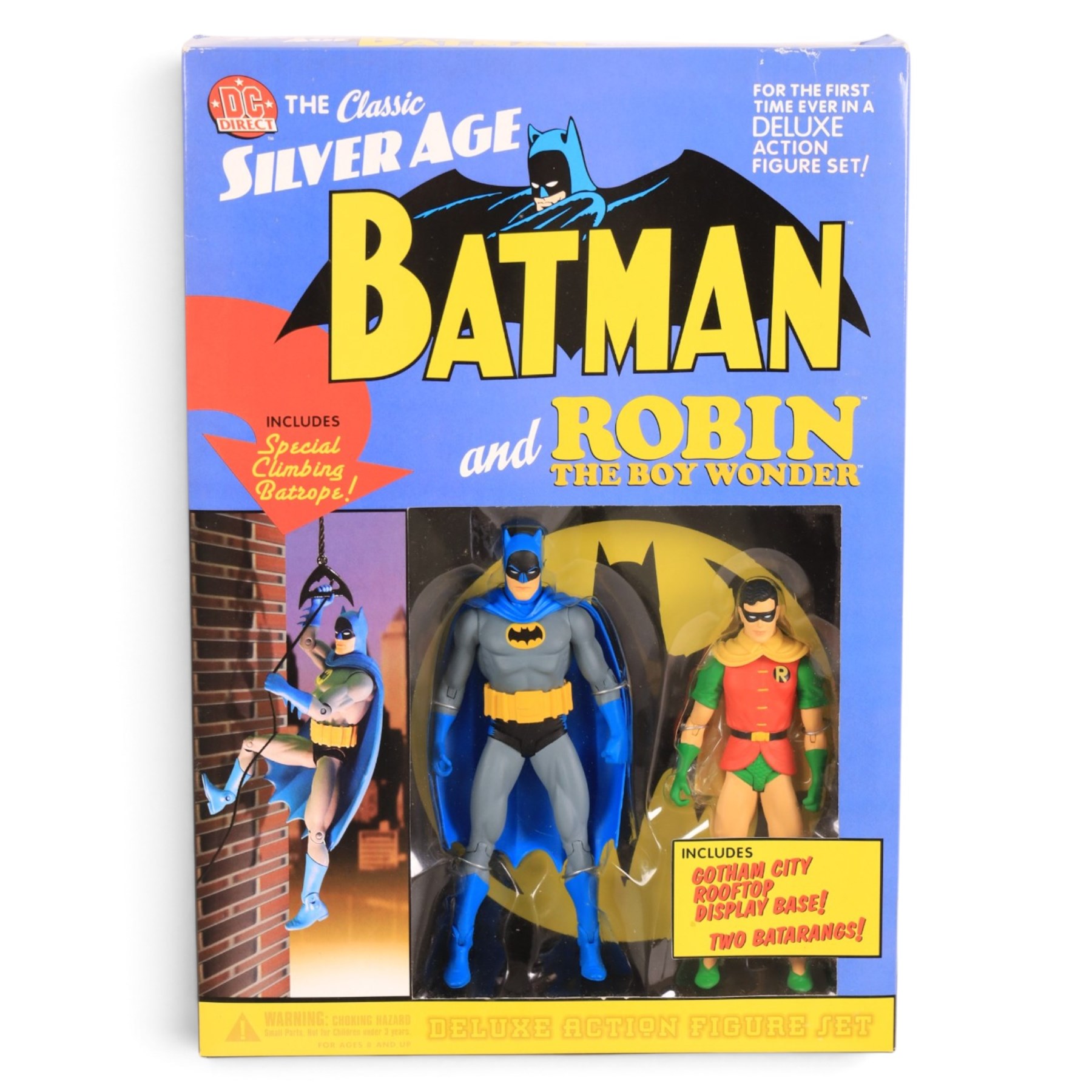 Four Monogram Headstrong Heroes bobble heads, comprising Superman, The Riddler, Catwoman and Robin, together with a DC Direct Deluxe Action Figure Set, DC DIrect Hush The Riddler figure and a Mattel Batman & Superman figure pack, all boxed