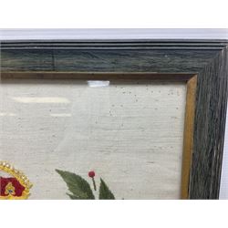 Embroidered framed panel, with the heraldic crest for Royal Regiment of Canadian Artillery, H44cm, W44cm