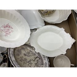 Large quantity of Victorian and later ceramics to include Spode Velamour twin handled vase, Bavaria Schumann Arzberg large circular stand and vase, Beswick Ware,  Spode, blue and white, Hanley and G Meakin, tea wares, figures, West German vase etc in six boxes