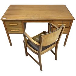 Mid-20th century teak office desk, fitted with four drawers; together with a similar period office desk chair 