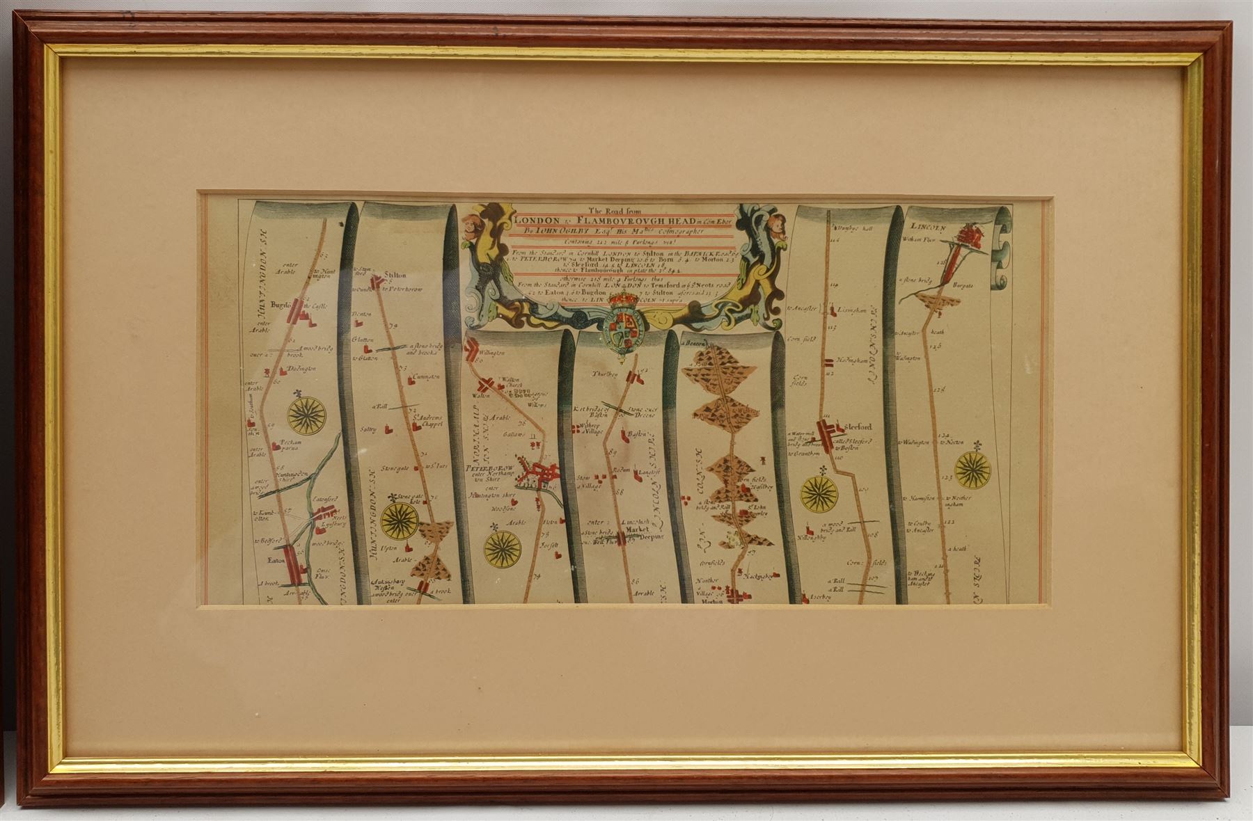 After John Ogilby (British 1600-1676): 'The Roads from York to Whitby and Scarborough' and 'The Road from London to Flamborough Head', two early 20th century strip maps 20cm x 29cm and 14cm x 29cm (2)