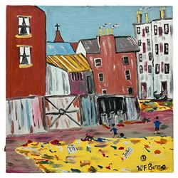 William Findley Burns (Northern British 1949-): 'Glasgow Tenement', oil on canvas signed 30cm x 30cm (unframed)