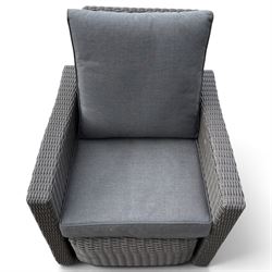 Kettler - Palma rattan garden reclining lounger chair, of high-back and square form with reclining and extending foot-rest function, with loose seat cushions and protective cover