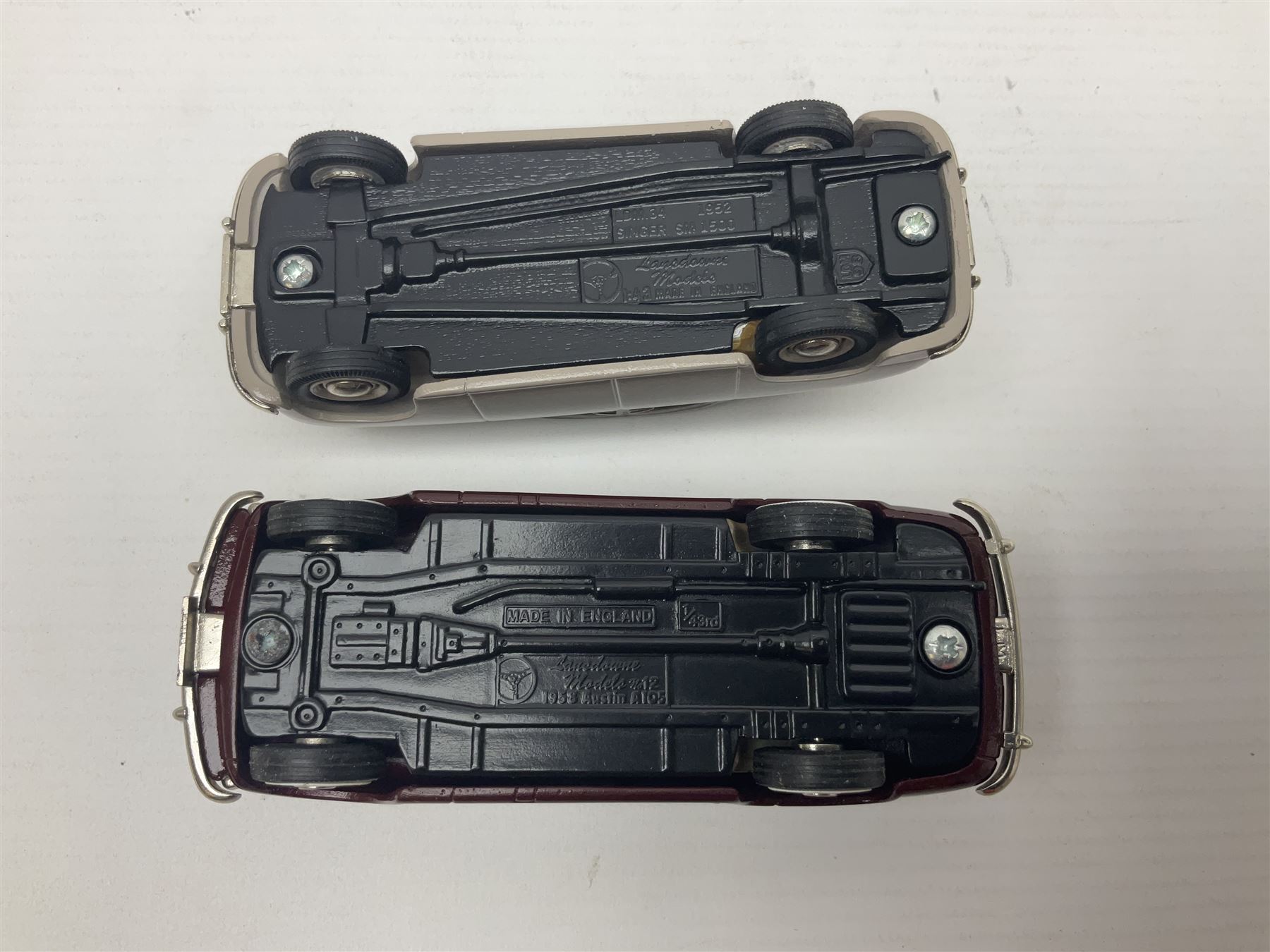 Eight Lansdowne Models 1:43 scale models - 1963 Singer Gazelle, 1958 Hillman Jubilee Minx, 1956 Austin A90, 1952 Singer SM 1500, 1957 Hillman Minx Series 1 Estate, 1958 Austin A105, 1936 Riley Adelphi; and 1968 Vauxhall Victor FD Estate; all unboxed (8)