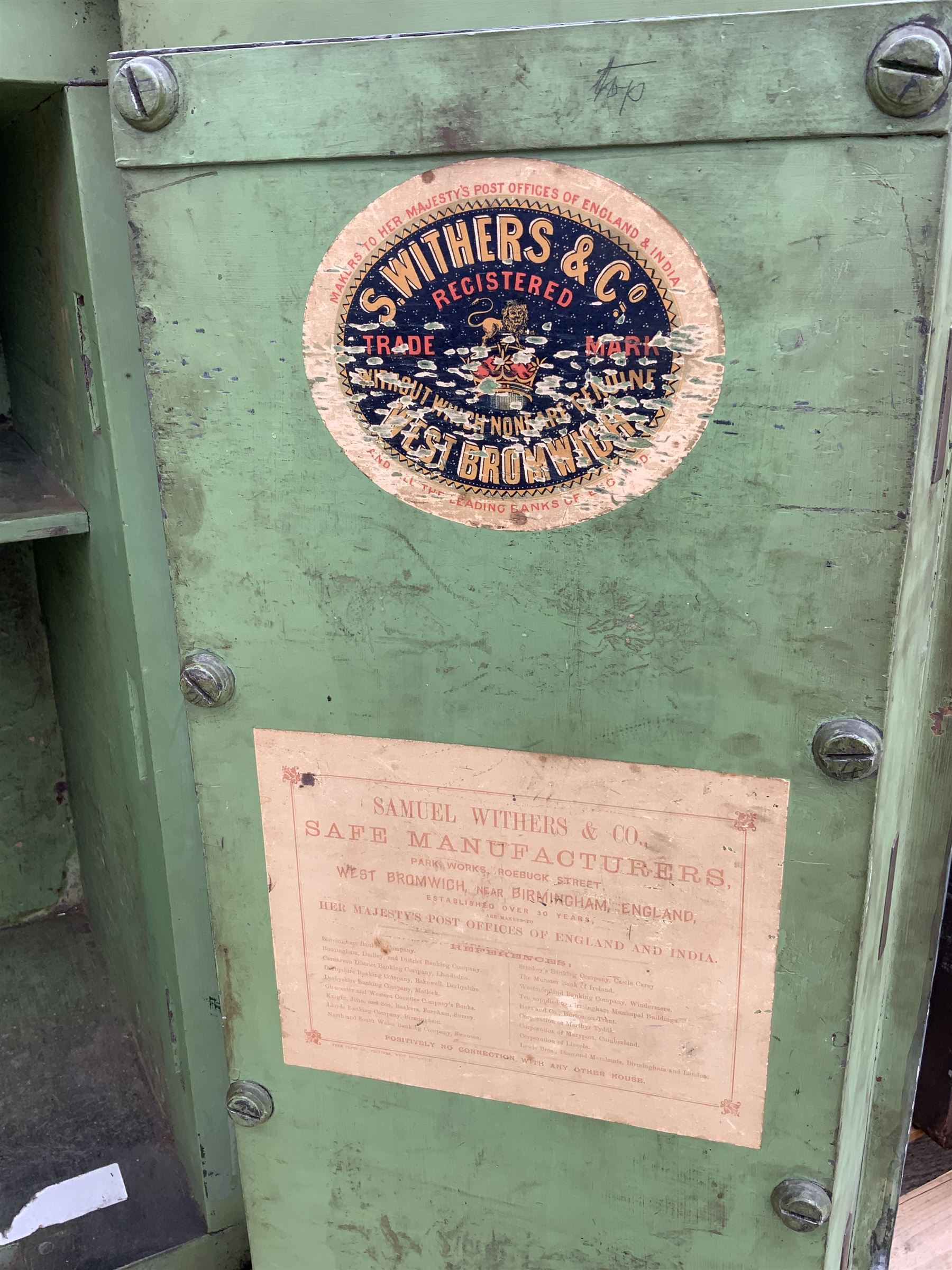 Large Victorian double cast iron safe by Withers of West Bromwich, NO KEYS present, two doors enclosing shelves - THIS LOT IS TO BE COLLECTED BY APPOINTMENT FROM DUGGLEBY STORAGE, GREAT HILL, EASTFIELD, SCARBOROUGH, YO11 3TX