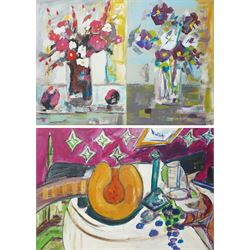 William Selby (Northern British 1933-): Still Life of Flowers and Abstract Tabletop, two o...
