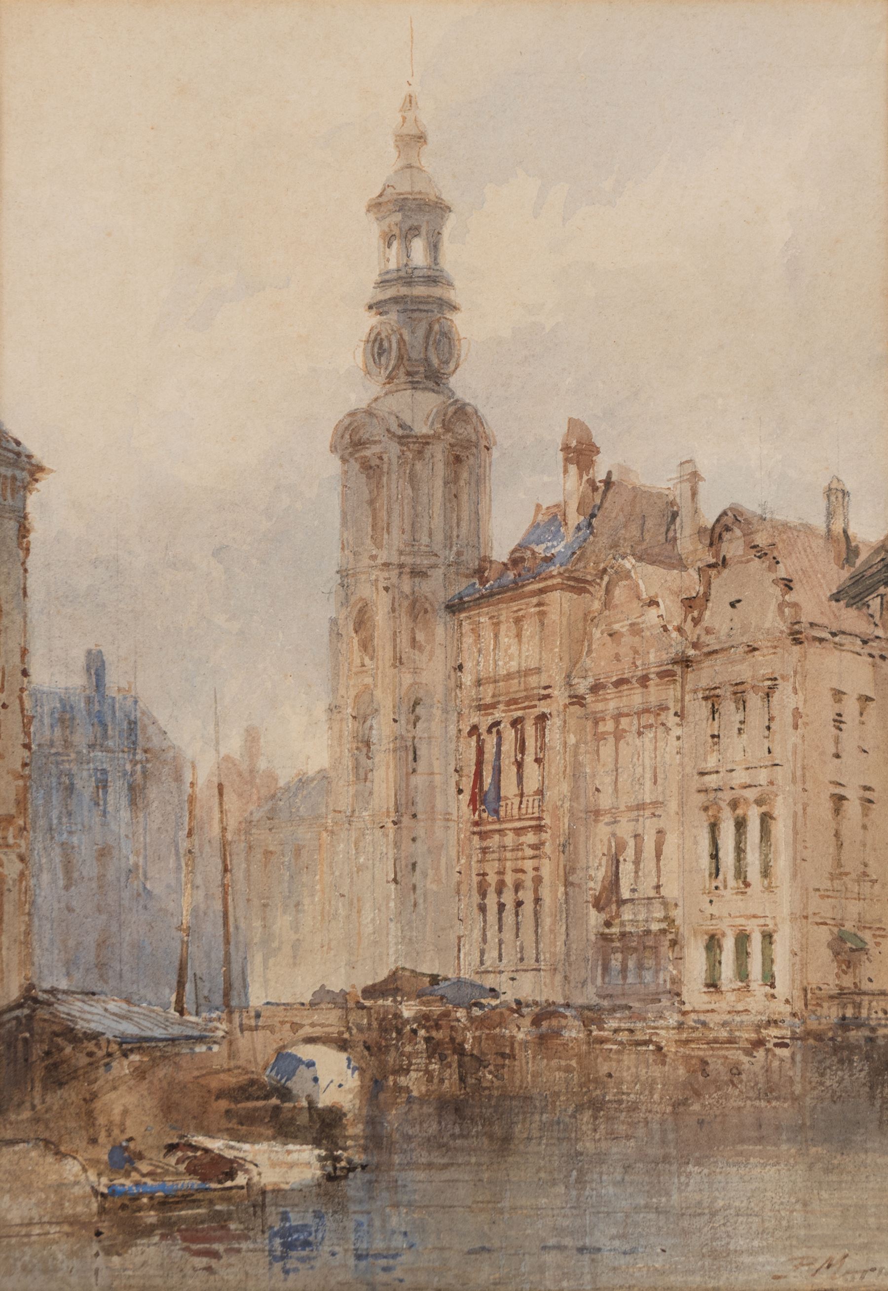 Paul Marny (French/British 1829-1914): 'In Amsterdam', watercolour signed, titled beneath mount verso 29.5cm x 20.5cm