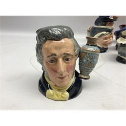Large collection of Royal Doulton miniature character jugs, to include The Postman D6801, The London 'Bobby' D6762, Old Salt, D6554, Sir Henry Doulton D6703 etc  