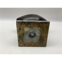 Bronze bust modelled as Napoleon, head and shoulders, wearing his hat and with open collar, on a tapering square section base, marked to the reverse 'Lecomte '82', H36cm