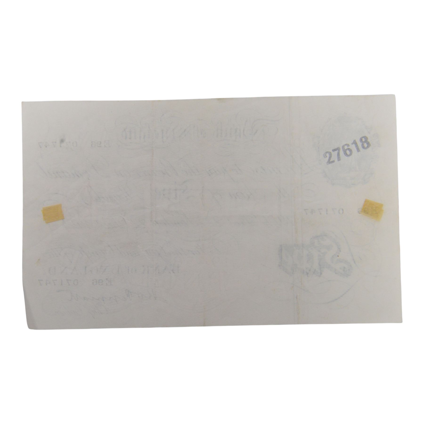 Bank of England Peppiatt white five pound note, 'E96' London 22 December 1944