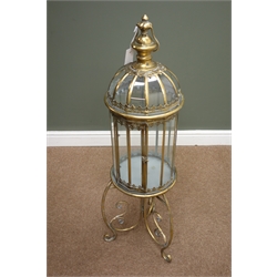 Bronzed finish circular lantern with carrying handle on stand, D34cm, H115cm