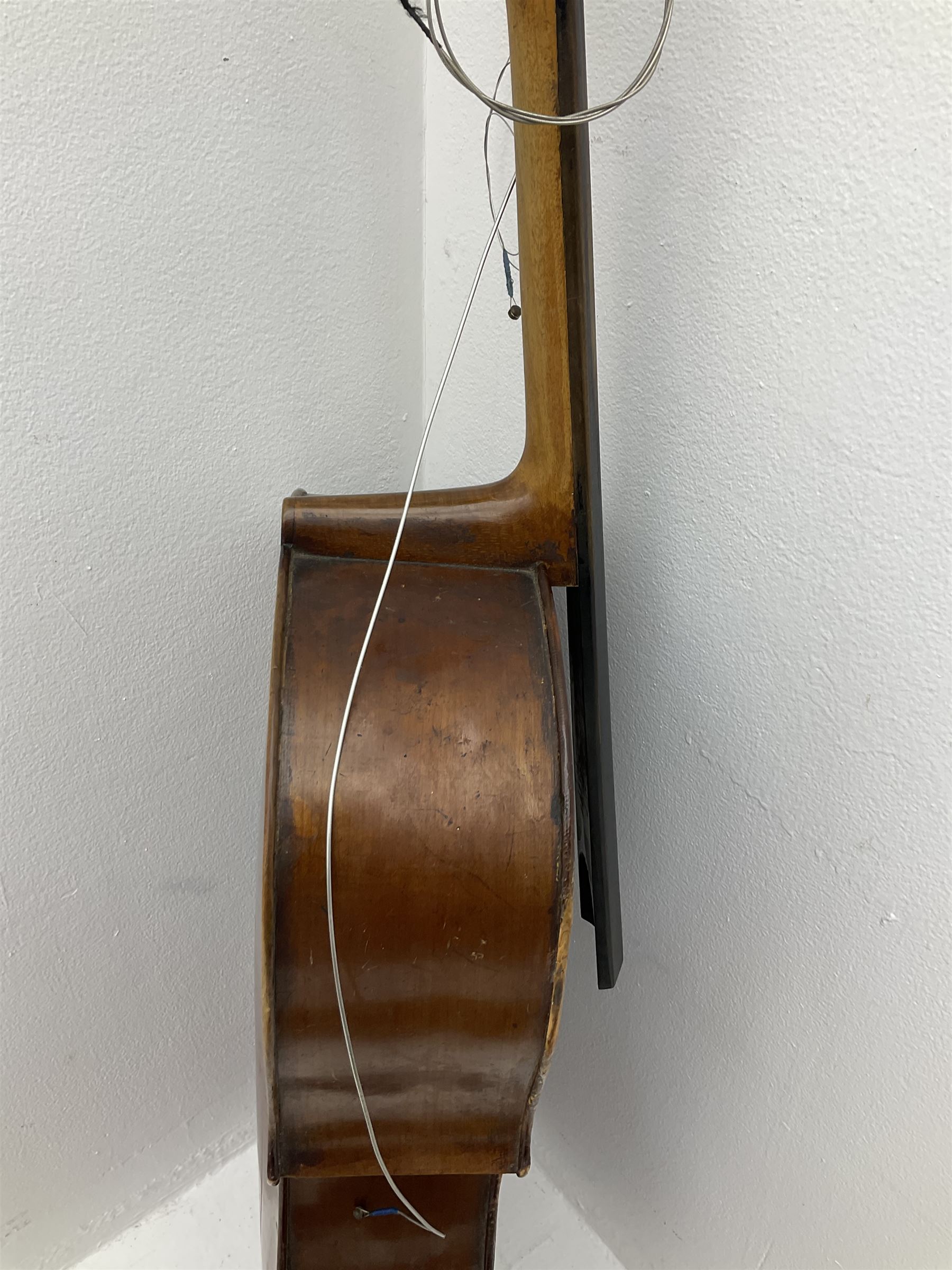 German Saxony three-quarter size cello for restoration, c1920, with 69cm two-piece maple back and ribs and two-piece spruce top, L111cm overall; with bow and canvas carrying case