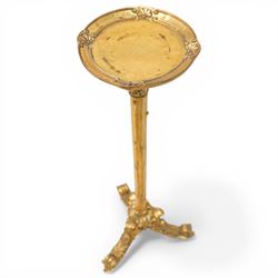 Louis XVI design giltwood torchère stand, the circular dish top with moulded rim above a naturalistic branch form stem, raised on a triform base with acanthus carved scrolling feet