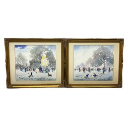 After Mary Taft, pair of framed pictures of figures and birds in a park