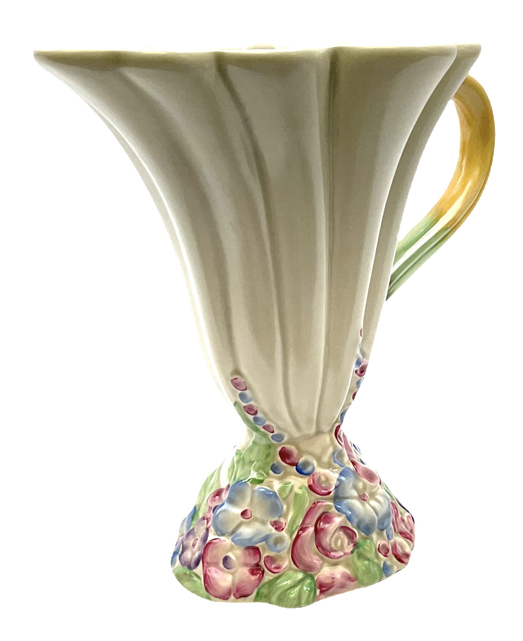 Clarice Cliff Newport Pottery handled vase/jug, of fluted form, shape no 830, decorated in the My Garden pattern, with printed and impressed marks beneath, H20cm