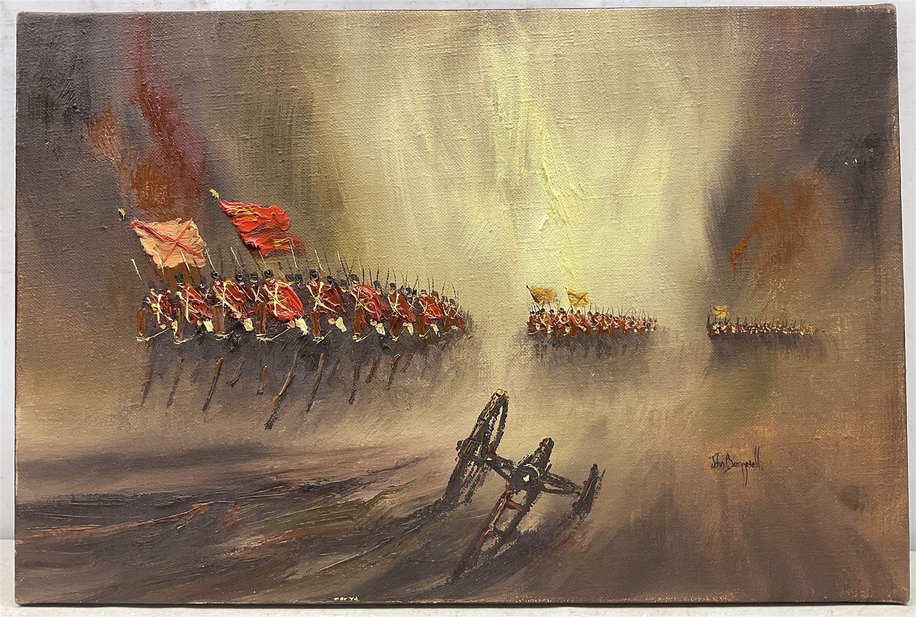 John Bampfield (British 1947-): The Charge of the Light Brigade, oil on canvas signed, 51cm x 76cm (unframed)