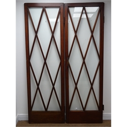  Pair Art Deco style solid mahogany doors, W130cm, H206cm, D4cm  