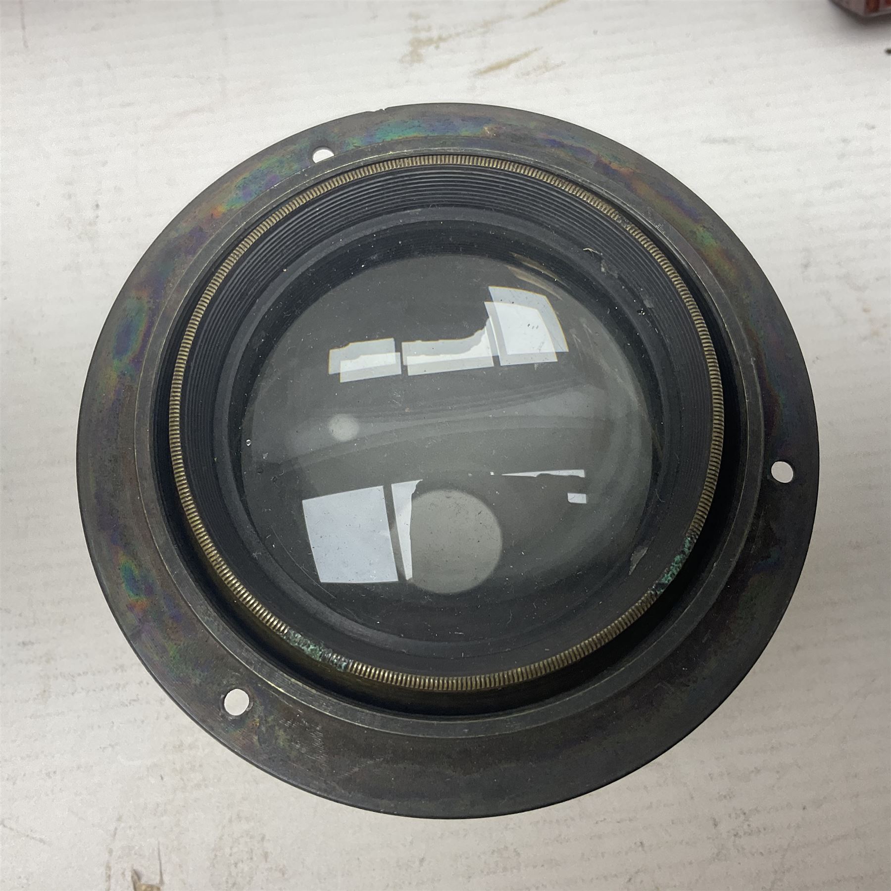 Selection of Brass Camera Lenses, to include Ross London lens 8 1/2 x 6 1/2, Beck Symmetrical lens, etc together with lens holders 