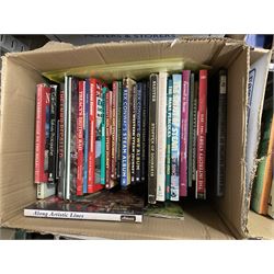 Large collection of steam locomotive and railway reference books, including books on LNER, LMS, Great Western and Great Northern railways, in eight boxes 