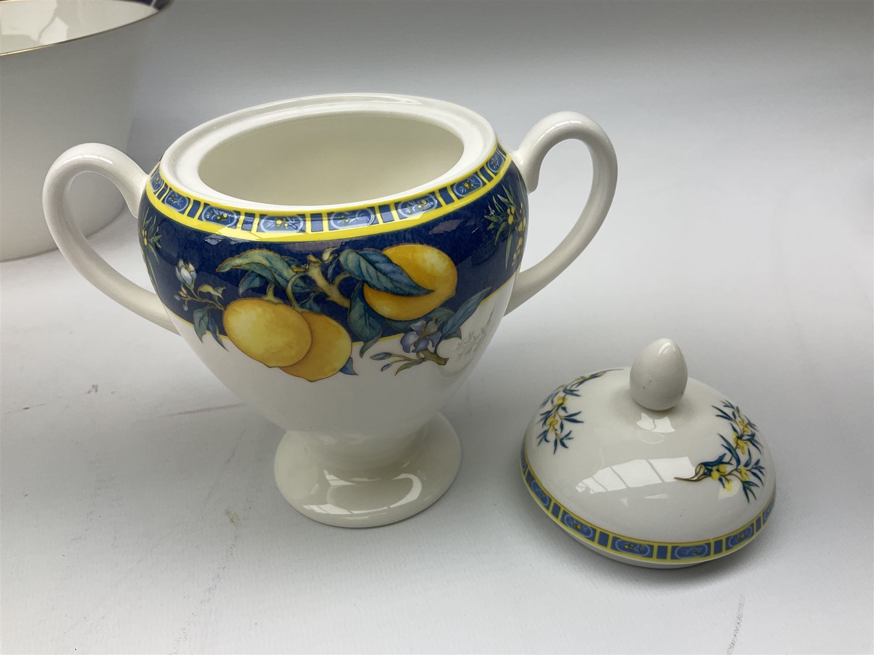 Wedgwood Midnight pattern tea and dinner wares, comprising seven cups and saucers, large jug, eight soup bowls, two large bowls, together with wedgwood citrons coffee wares