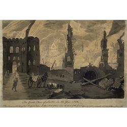 A M Wightwick (British 18th century): 'The Great Fire of London in the Year 1666', watercolour titled and inscribed, signed and dated 1794 verso 25cm x 35cm