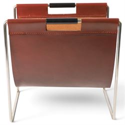Van Elderen for Brabantia - mid 20th century, chrome and slung leather magazine rack